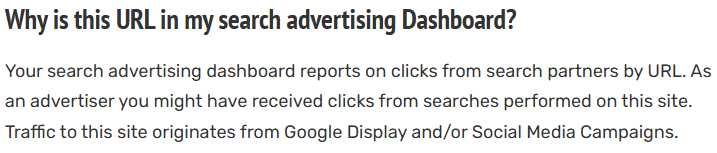 Why is this URL in my search advertising dashboard
